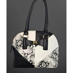 Apt 9 Womens Black White Snakeskin Colorblock Bow Satchel Dome Handbag